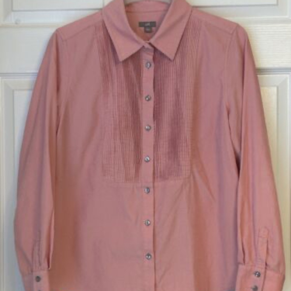 J. Jill Pink pinwale Corduroy Shirt Button Front Sz S Long Sleeves Pin tucks